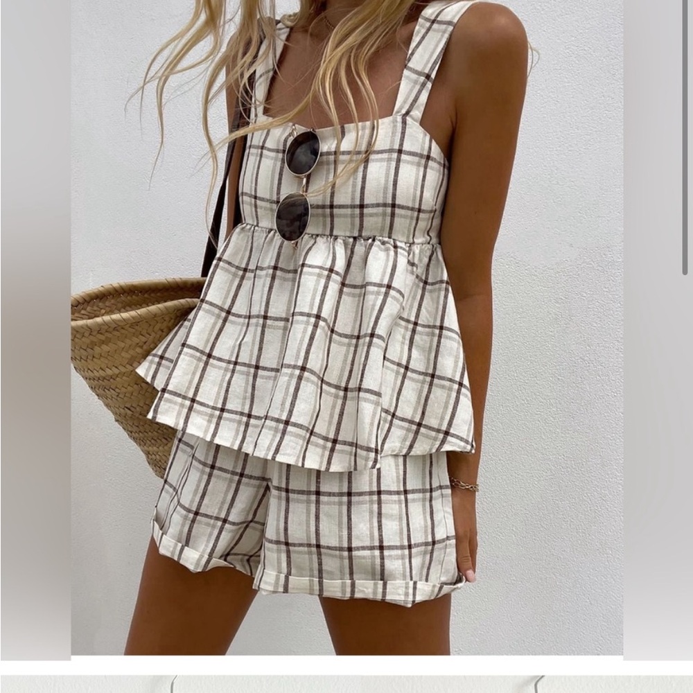 Posse Riley top and shorts in plaid.  Linen.